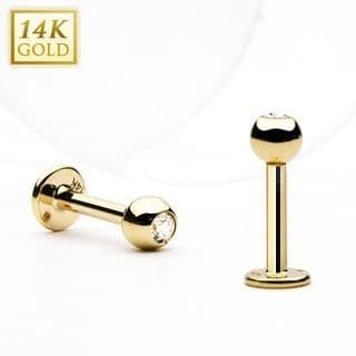 Zlatý piercing do brady - labreta zirkon, Au 585/1000 (0,40 g, 1,2 x 10 mm)