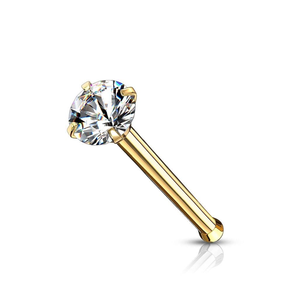 Zlacený piercing do nosu - čirý zirkon (2 mm)