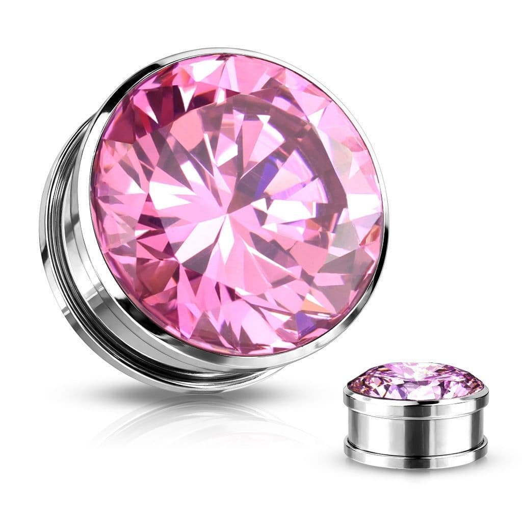 Šroubovací plug do ucha - růžový zirkon (8 mm)