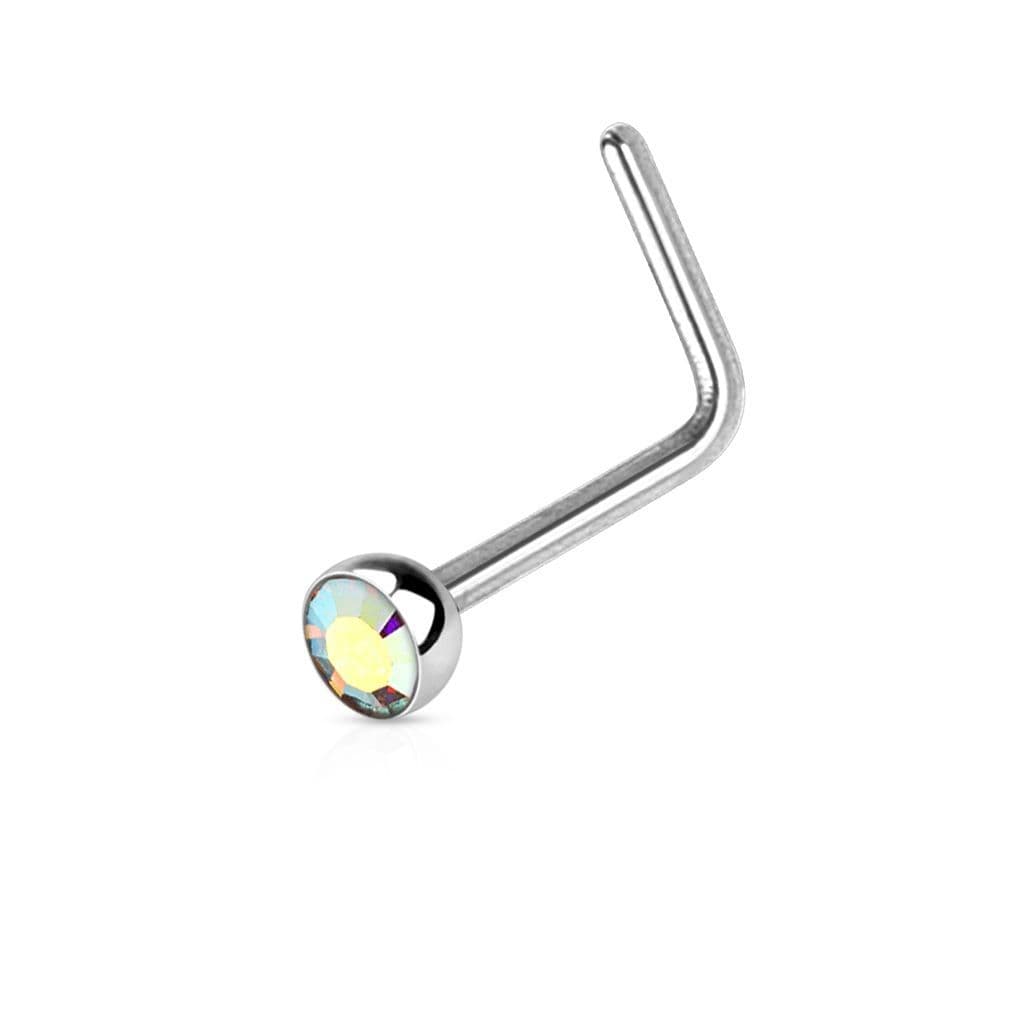 Zahnutý piercing do nosu s kamínkem (duhová)