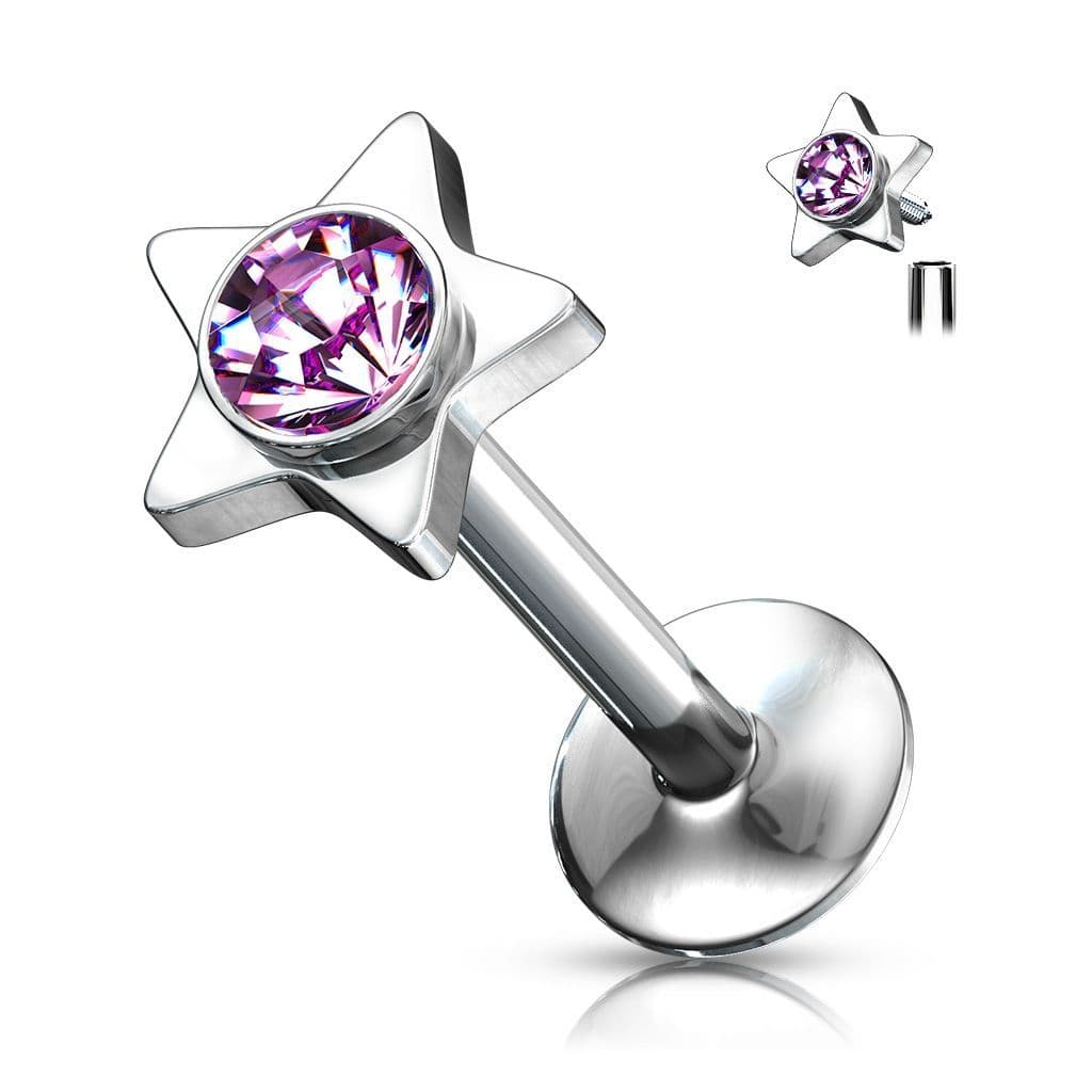 Piercing do brady - labreta hvězda (růžová)