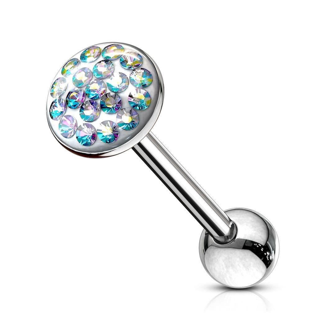 Piercing do jazyka osázený zirkony (duhová)