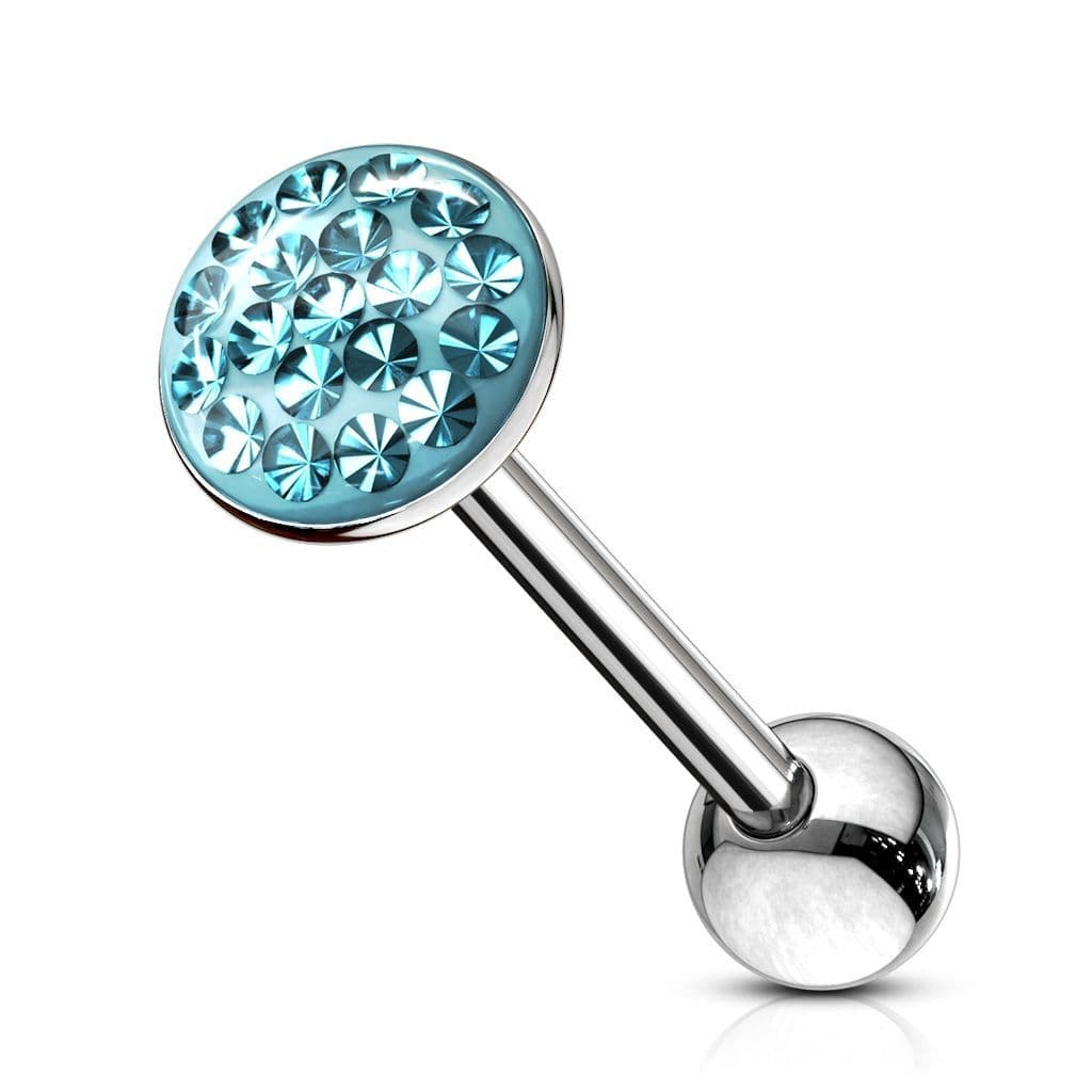 Piercing do jazyka osázený zirkony (tyrkysová)