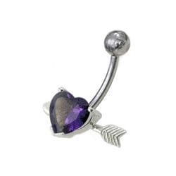 Stříbrný piercing do pupíku - srdíčko probodnuté (fialová)