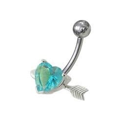Stříbrný piercing do pupíku - srdíčko probodnuté (tyrkysová)