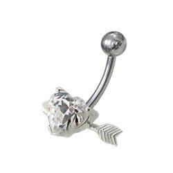 Stříbrný piercing do pupíku - srdíčko probodnuté (čirá)