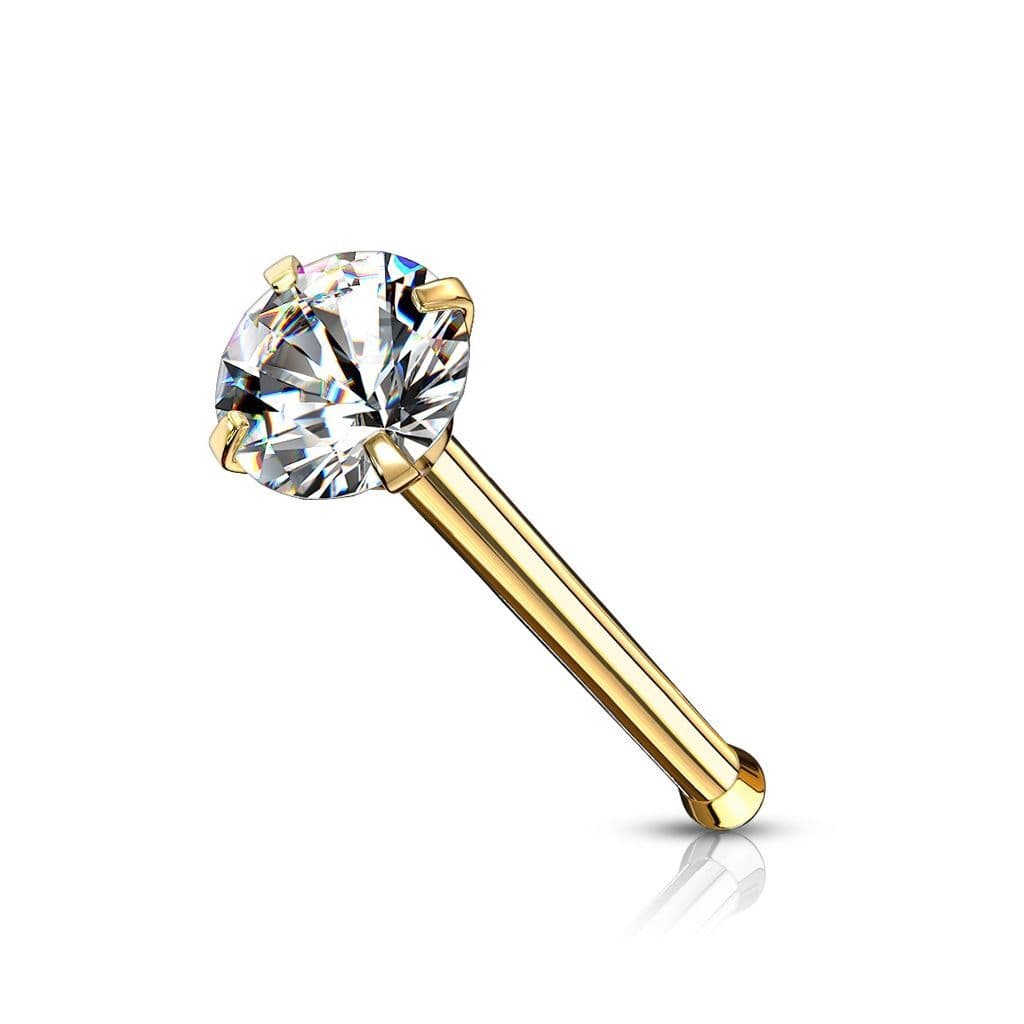 Zlacený piercing do nosu - čirý zirkon (2,5 mm)