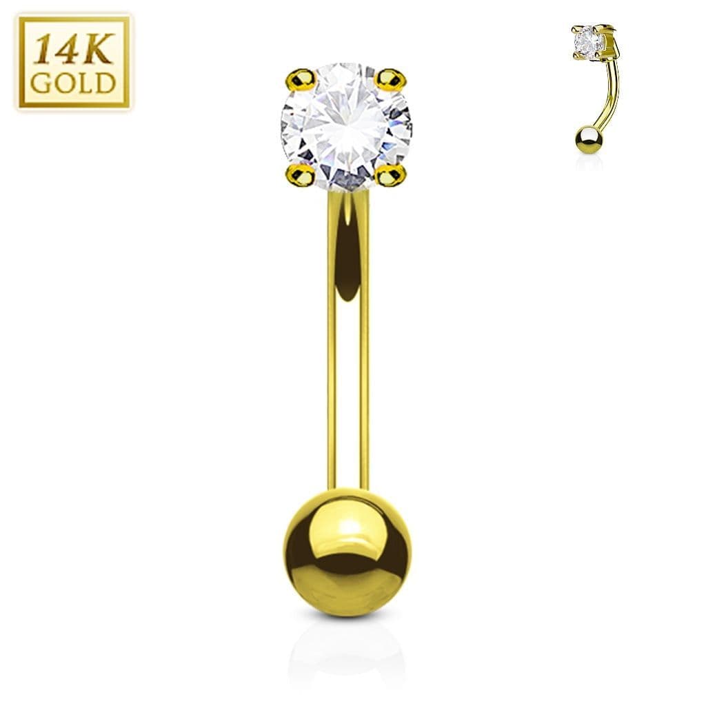Zlatý piercing do obočí - zirkon, Au 585/1000 (čirá)