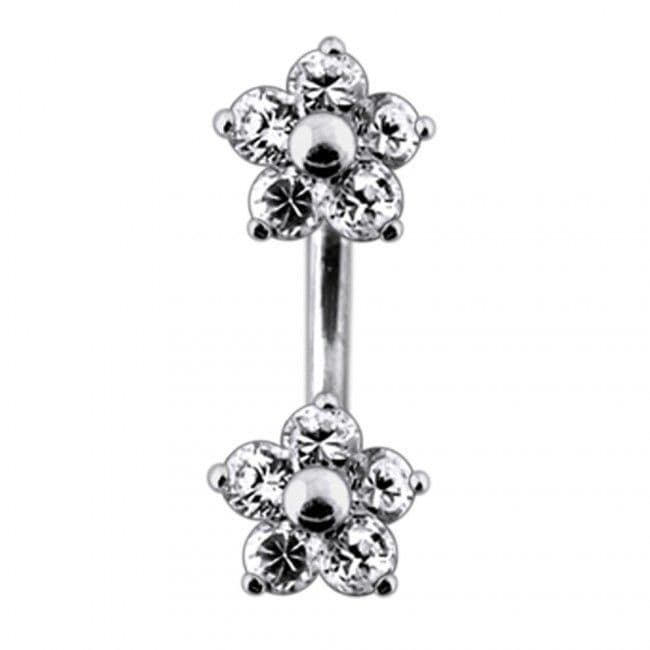 Stříbrný piercing do pupíku - kytičky (čirá)