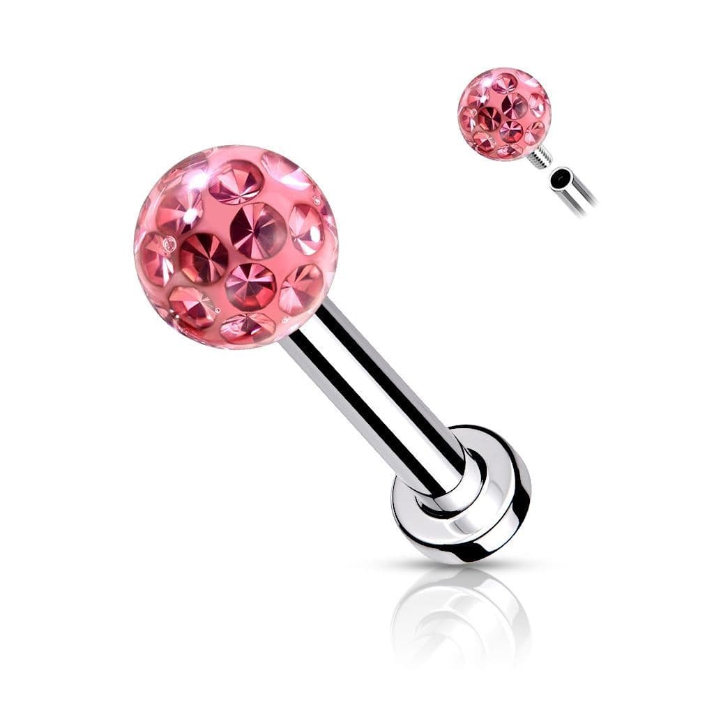 Piercing do brady - labreta/cartilage s kamínky 1,2 x 8 mm (růžová)