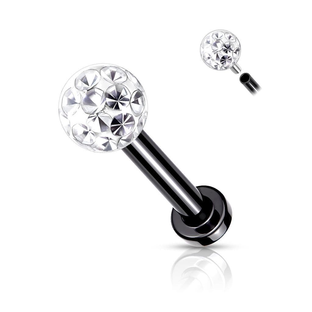 Černý piercing do brady - labreta s kamínky 1,2 x 8 mm