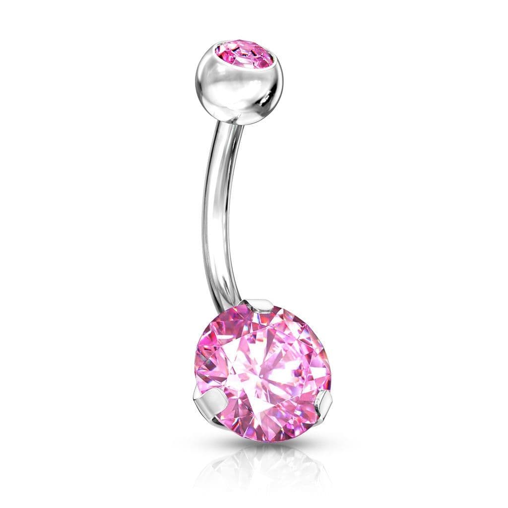 Piercing do pupíku - banánek se zirkony (růžová, 1,6 x 10 mm)