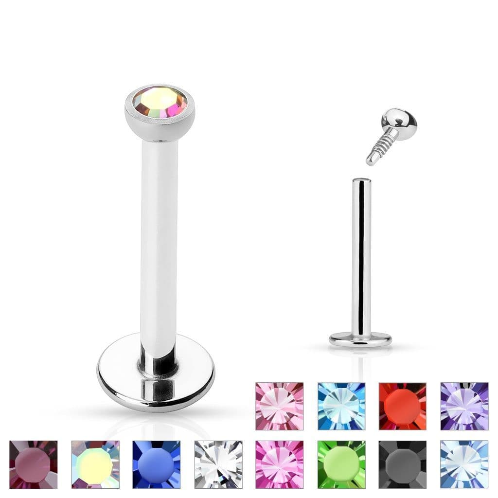 Piercing do brady - labreta, zirkon 2 mm (černá, 1,2 x 8 mm)