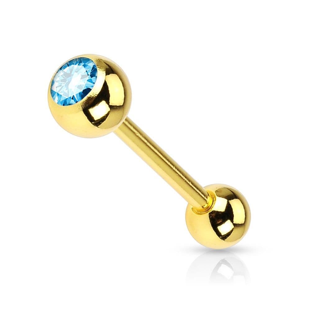 Pozlacený piercing do jazyku - kamínek (tyrkysová)