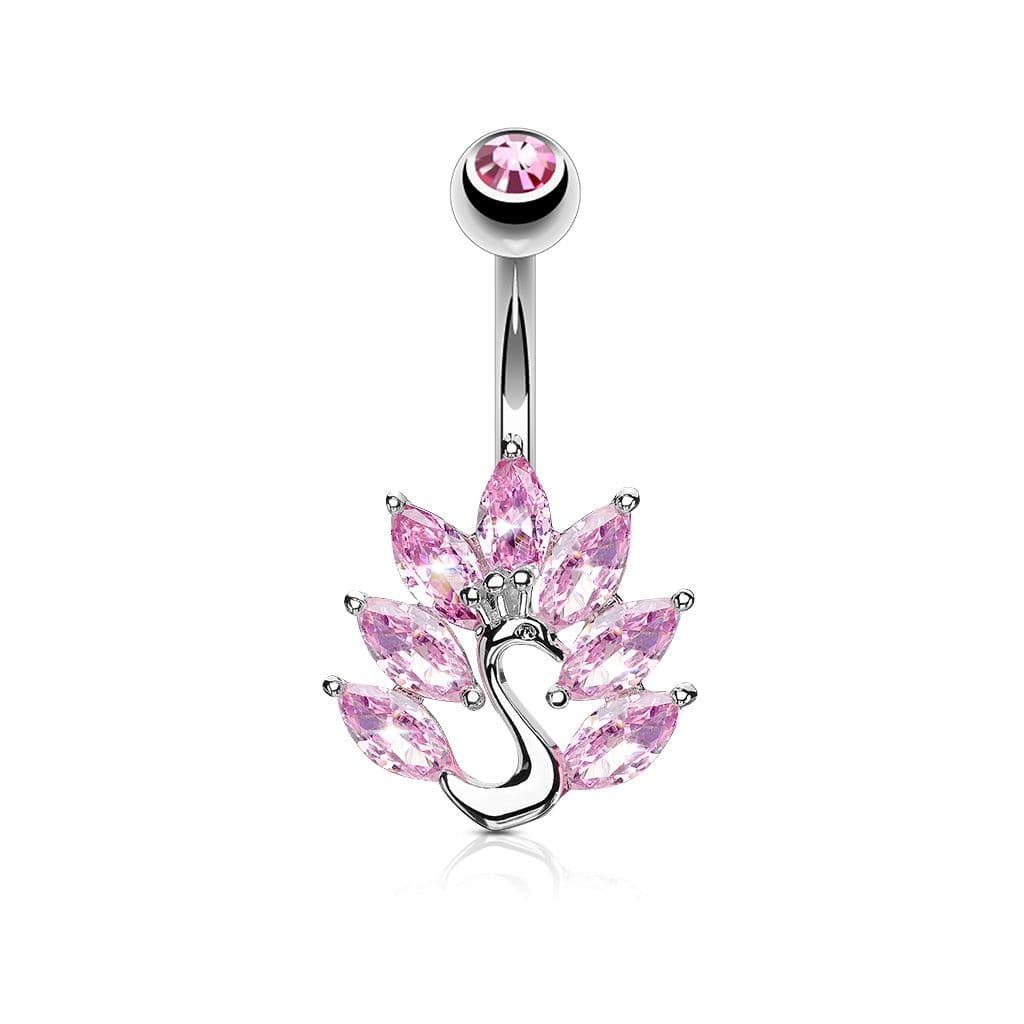 Piercing do pupíku páv, růžová barva