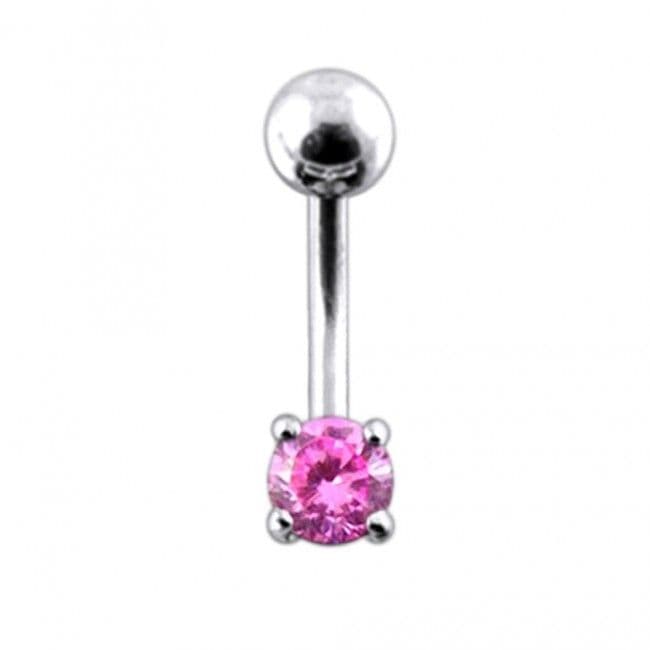 Stříbrný piercing do pupíku, zirkon (růžová)
