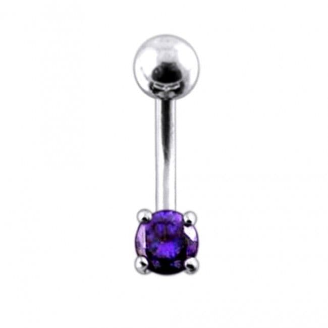 Stříbrný piercing do pupíku, zirkon (tmavě fialová)