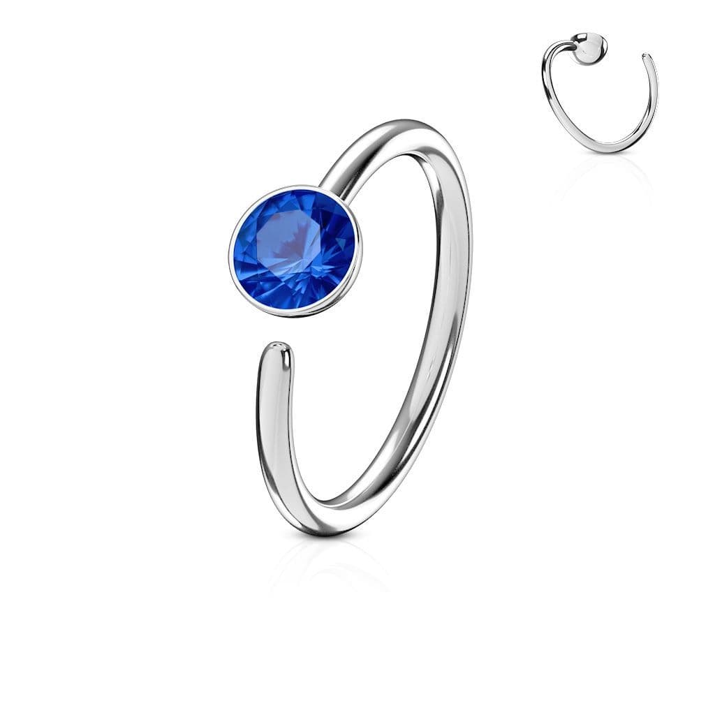 Piercing do nosu/ucha kruh se zirkonem (modrá)