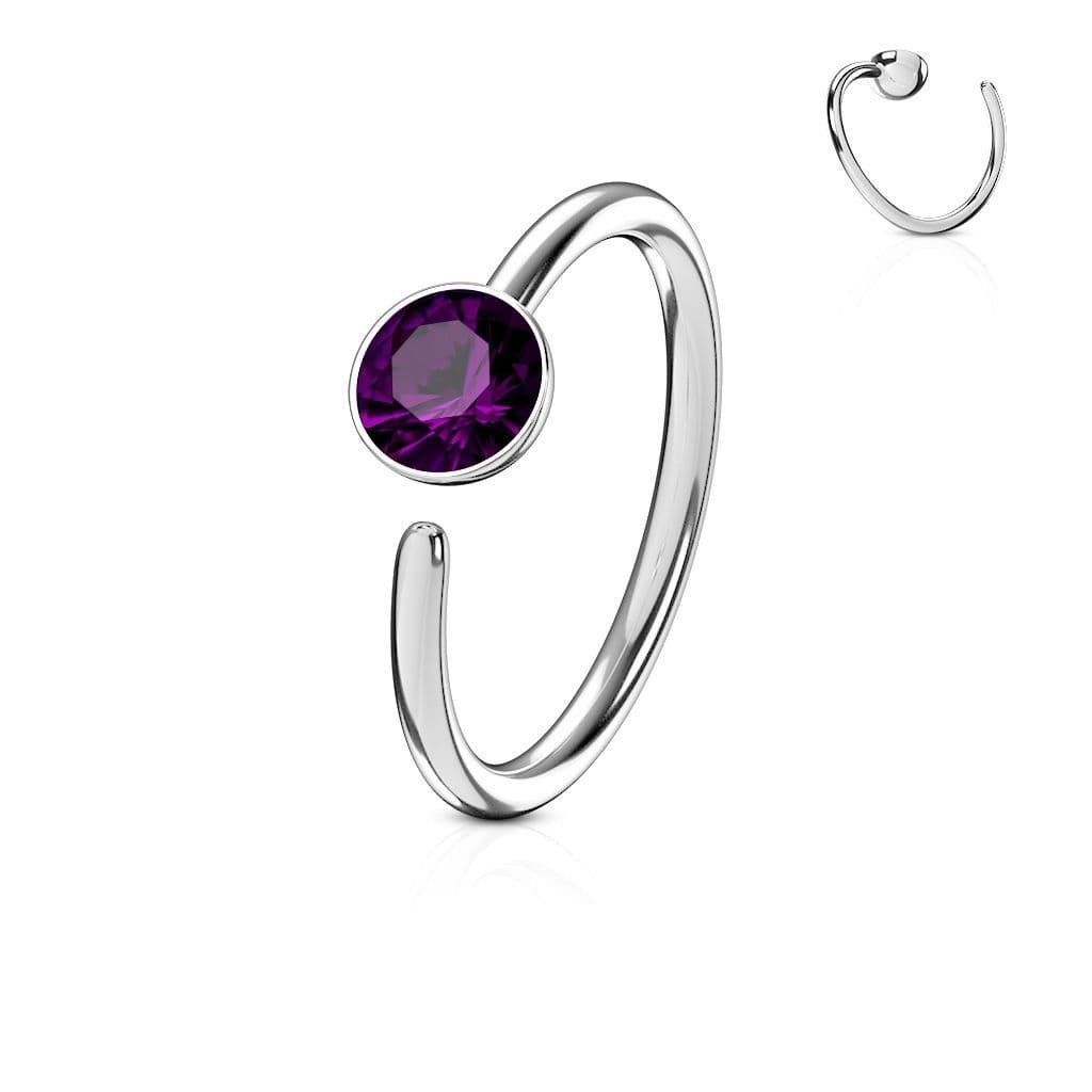 Piercing do nosu/ucha kruh se zirkonem (tmavě fialová)