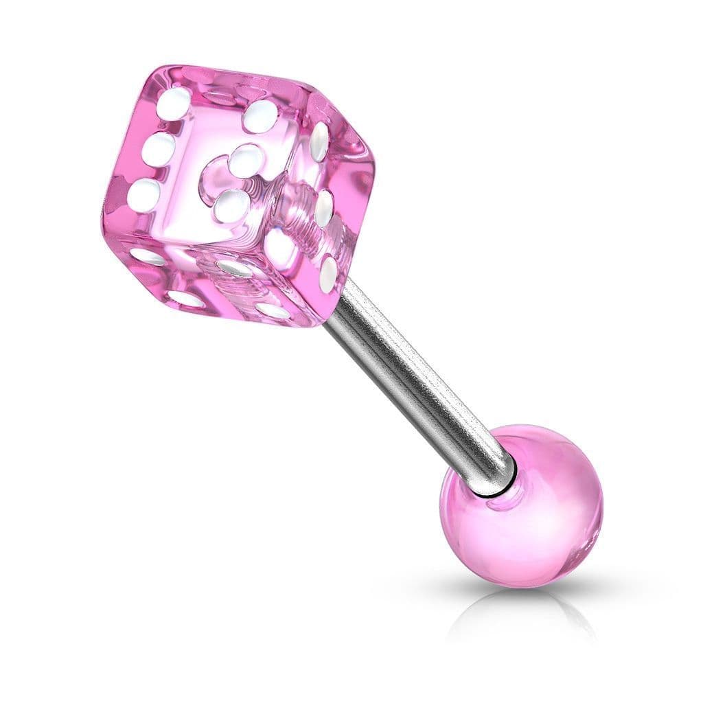 Piercing do jazyku - hrací kostka (růžová)