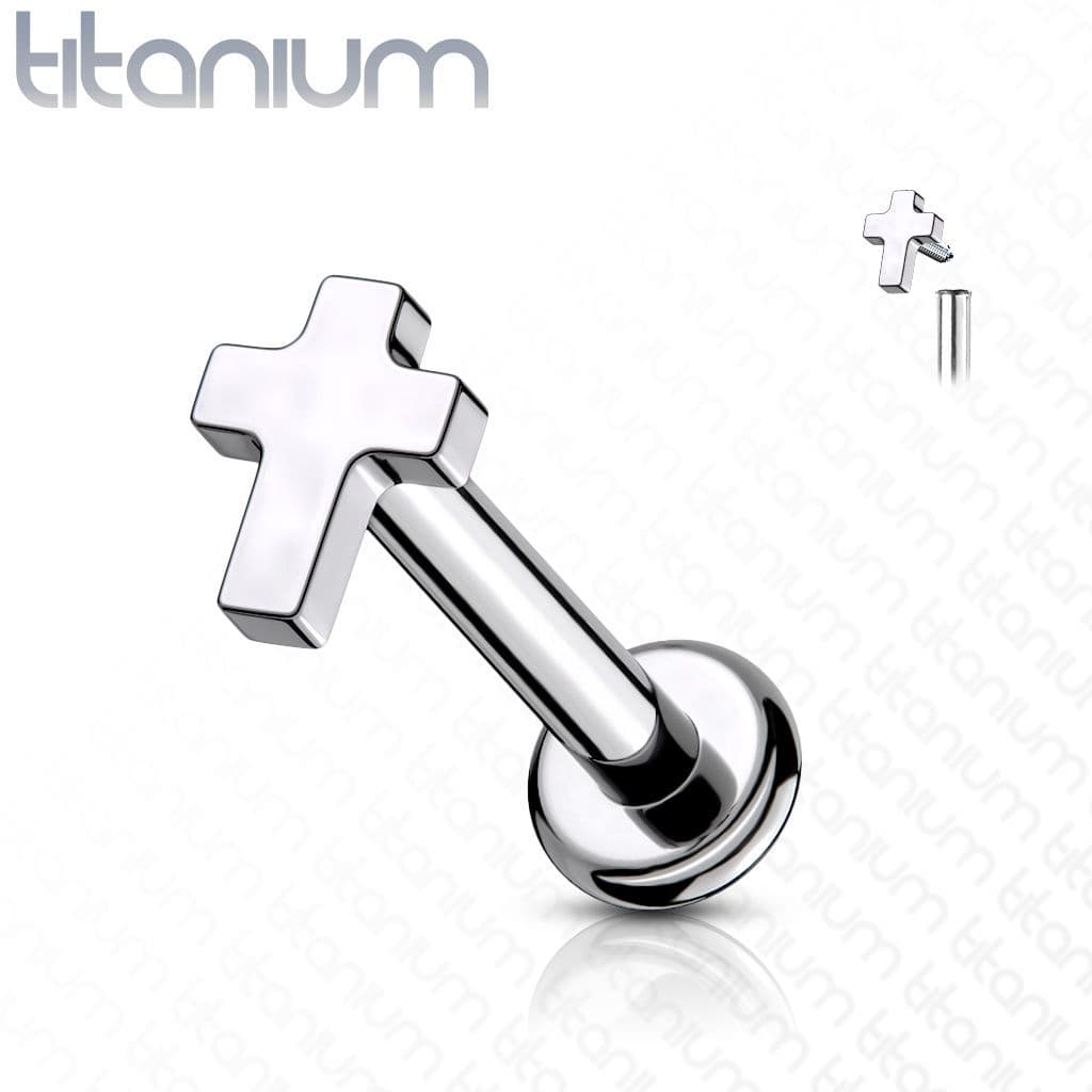 Piercing do brady - labreta TITAN, kříž (1,2 x 6 mm)