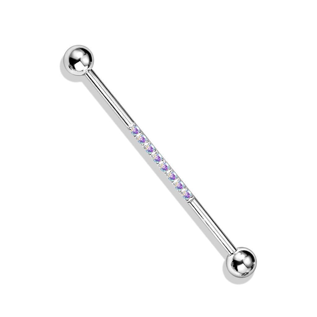 Industrial piercing s kamínky, barva duhová