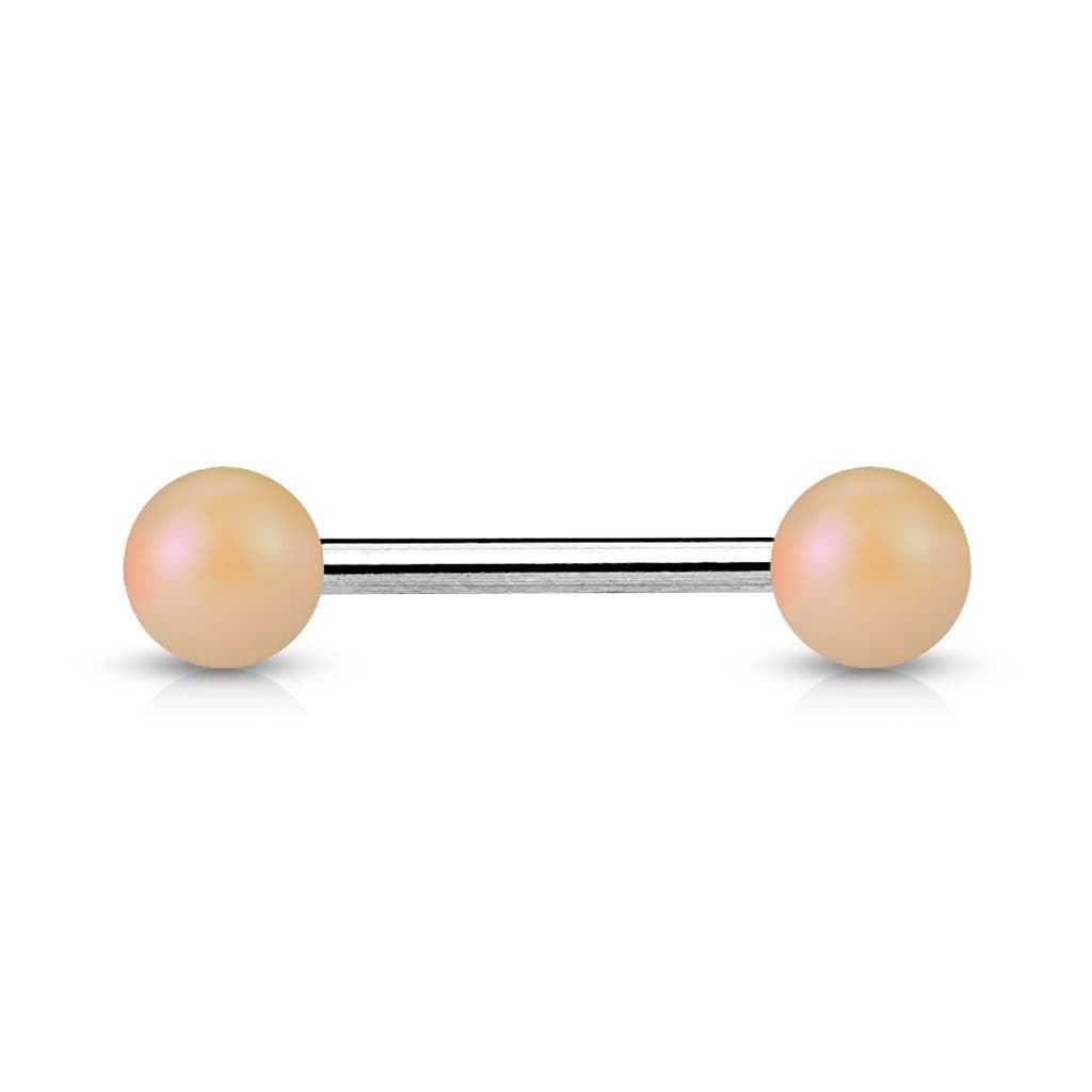 Piercing do jazyka, perleťové kuličky (béžová)