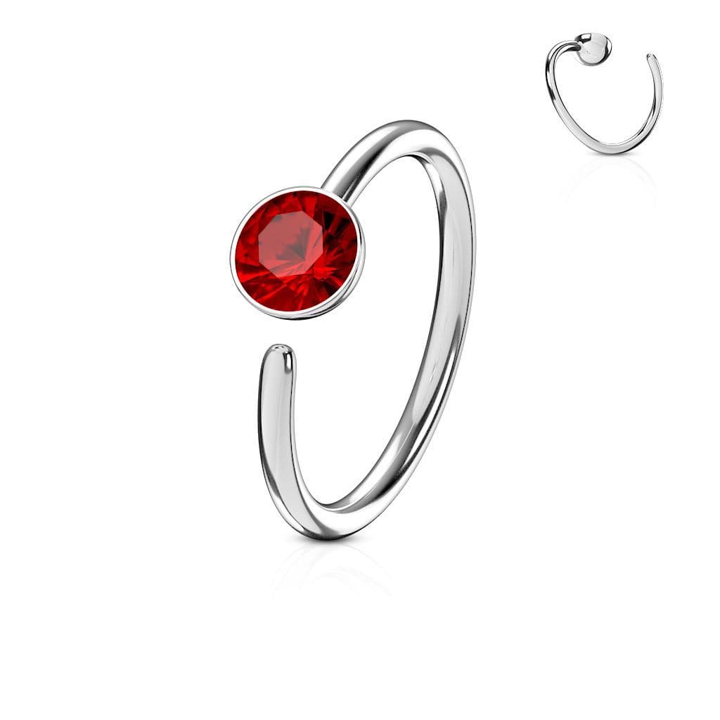 Piercing do nosu/ucha kruh se zirkonem (červená)