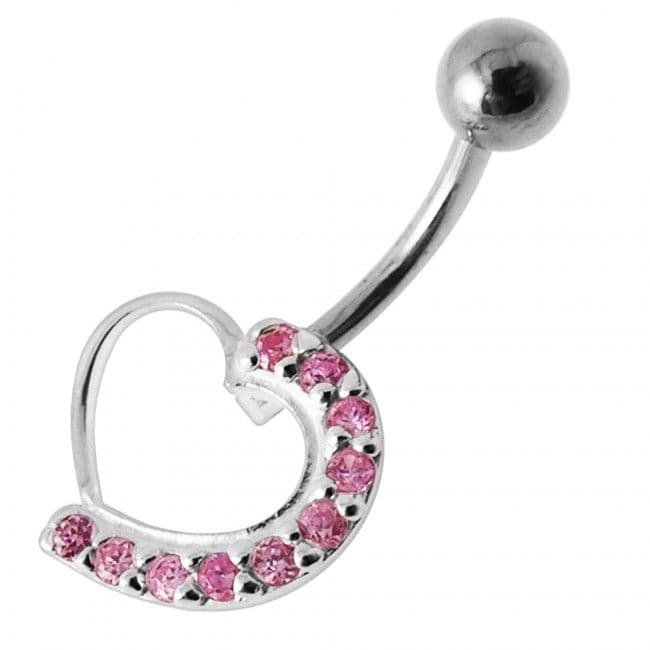 Stříbrný piercing do pupíku - srdce (růžová)