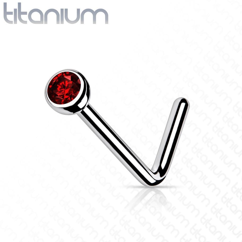 Zahnutý piercing do nosu - titan (červená)