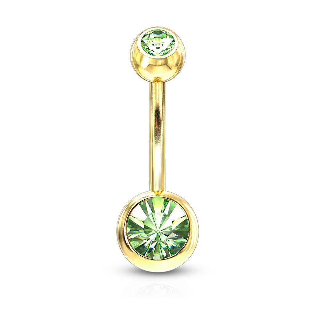 Pozlacený piercing do pupíku - banánek (světle zelená)