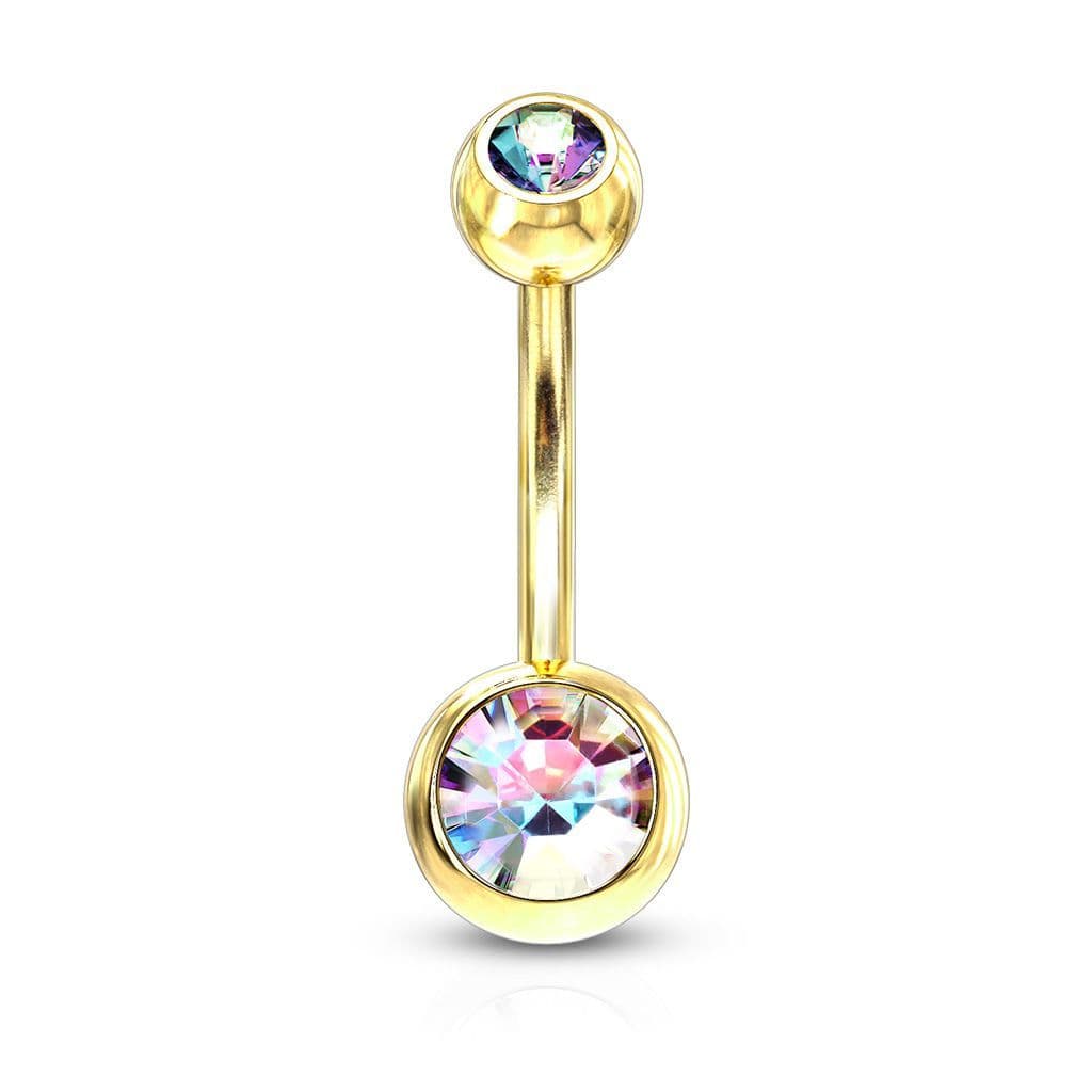 Pozlacený piercing do pupíku - banánek (duhová)
