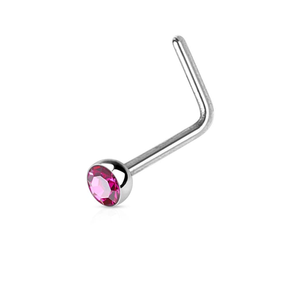 Zahnutý piercing do nosu s kamínkem (tmavě růžová)