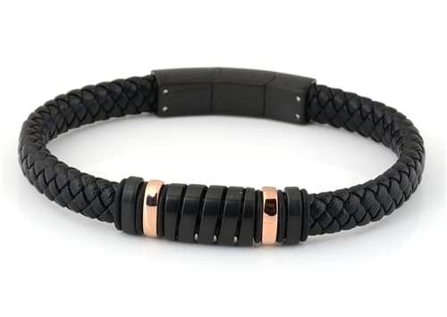 Pánský náramek z kůže a chirurgické oceli B1000407