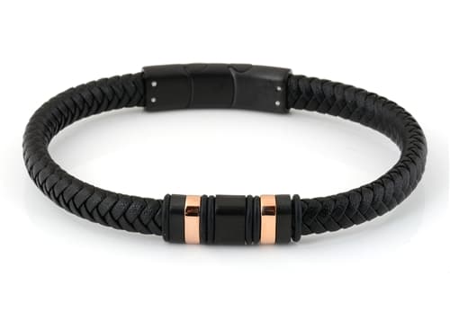 Pánský náramek z kůže a chirurgické oceli B1000406