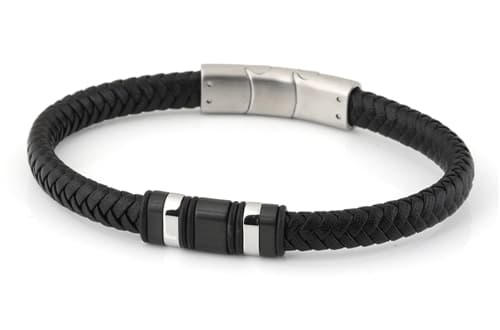 Pánský náramek z kůže a chirurgické oceli B1000399