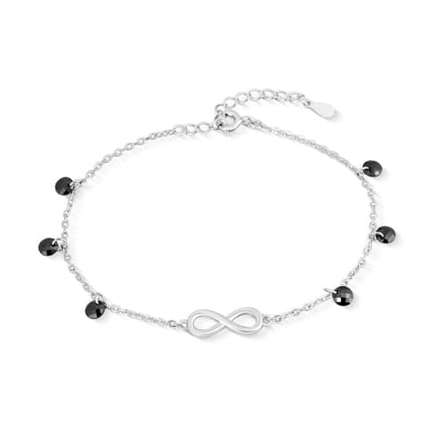 Stříbrný náramek nekonečno s černými krystaly 17-20 cm STNA0665F