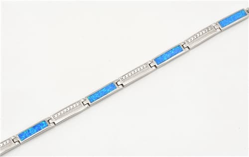 Stříbrný článkový opálový náramek se zirkony 19-21 cm 76674F + dárek zdarma