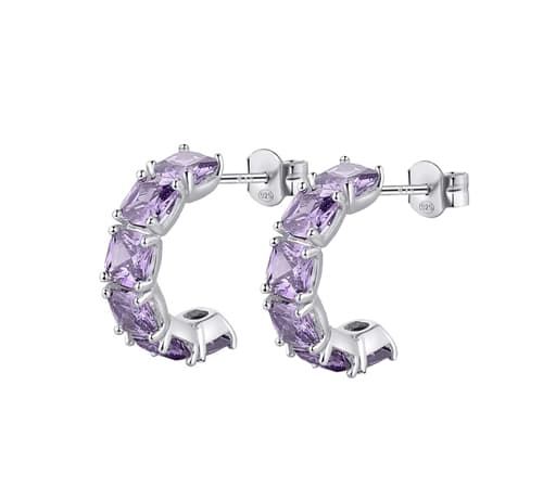 Stříbrné náušnice půlkroužky Brosway Fancy Magic Purple FMP13 pár + dárek zdarma