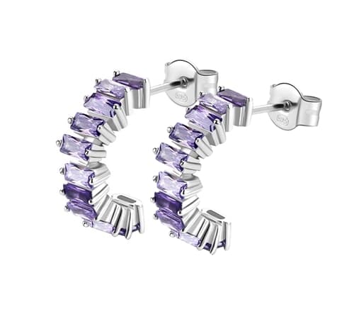 Stříbrné náušnice půlkroužky Brosway Fancy Magic Purple FMP12 pár + dárek zdarma