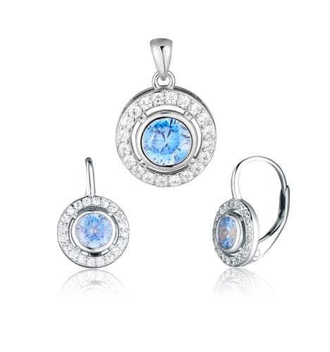 Stříbrna souprava s modrými a čirými zirkony STRS0410F + dárek zdarma