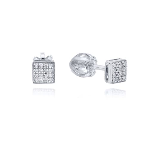 Naušnice z bílého zlata pecičky/kostičky s diamanty BN0040F + DÁREK ZDARMA