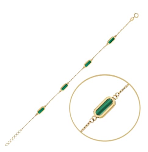 Dámský zlatý náramek s malachitem JMG0156GGB17 16-18 cm + Dárek zdarma — ZlatnictviNoemi.cz