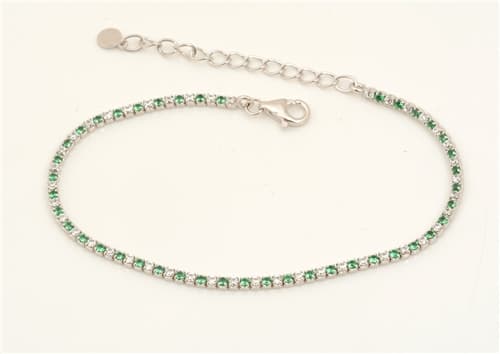 Dámský stříbrný štrasový náramek se zelenými a čirými zirkony 16-19 cm 81395F