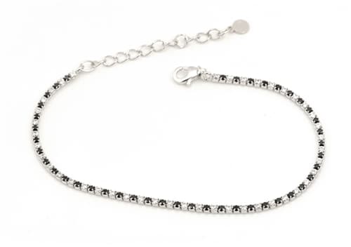 Dámský stříbrný štrasový náramek s černými a čirými zirkony 16-19 cm 81395ČF