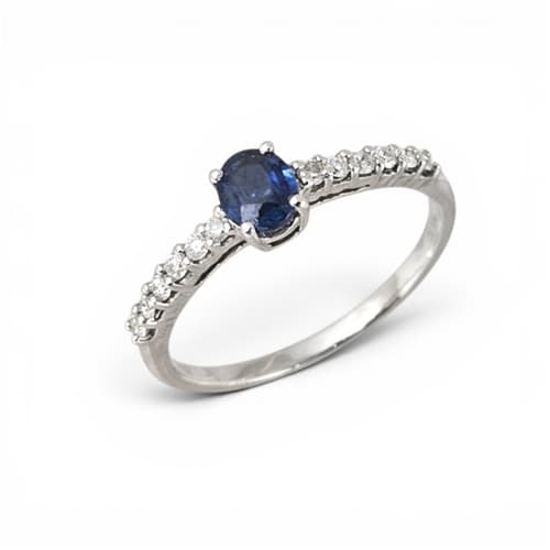 Dámský prsten z bílého zlata s diamanty a safírem BP0125F + DÁREK ZDARMA