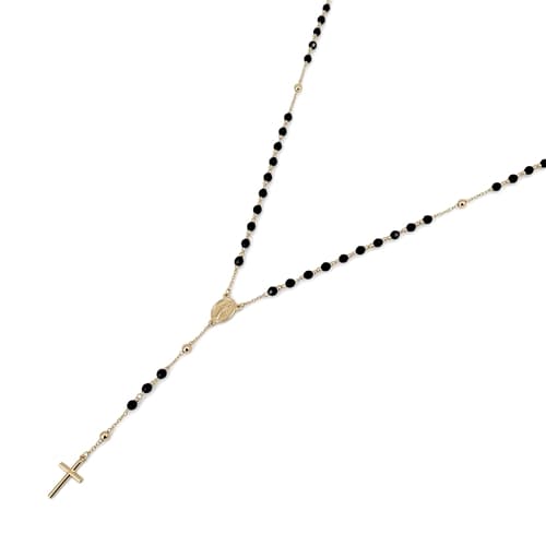 Náhrdelník růženec ze žlutého zlata s černými kolrálky 48-50 cm ZLNAH265F + DÁREK ZDARMA — ZlatnictviNoemi.cz