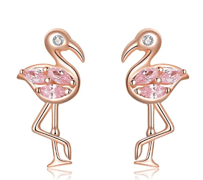 Stříbrné rose gold náušnice plameňák se zirkony Arion — Aranys.cz